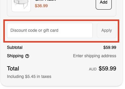 Coupon code field on Ninja Australia's website