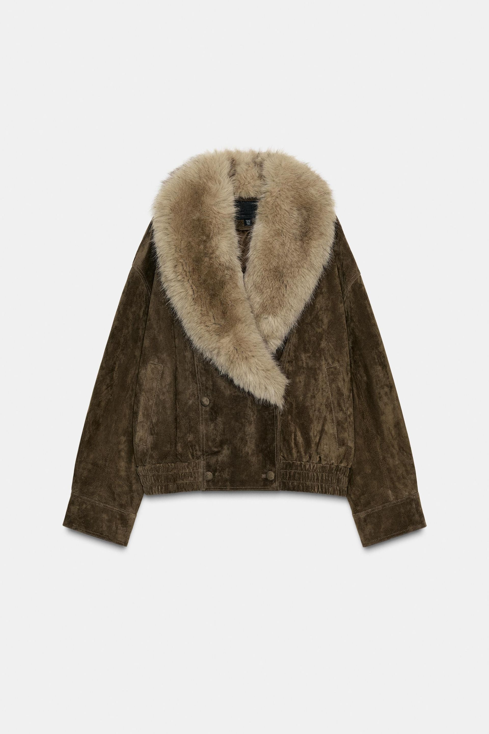 ZARA 100% Suede Leather Jacket With Fur