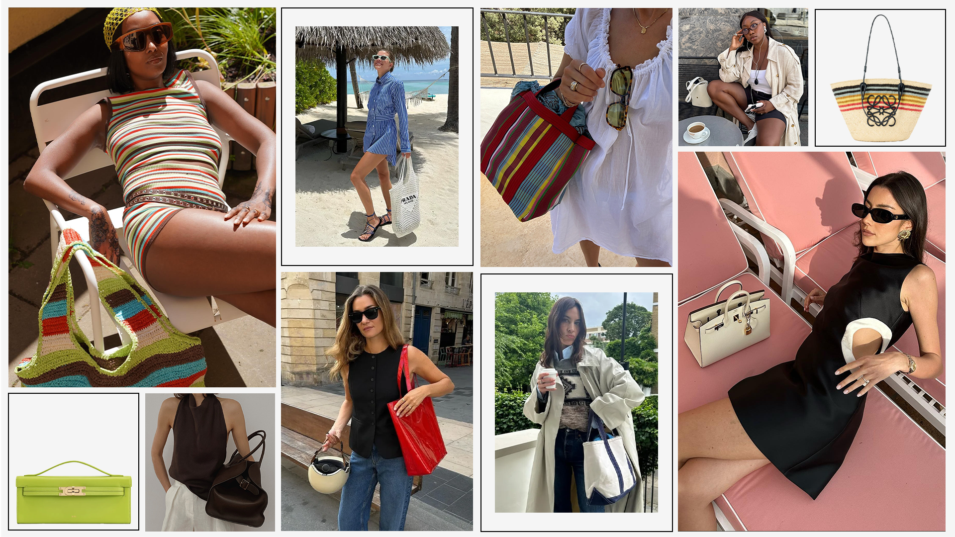 Women wearing different summer bags