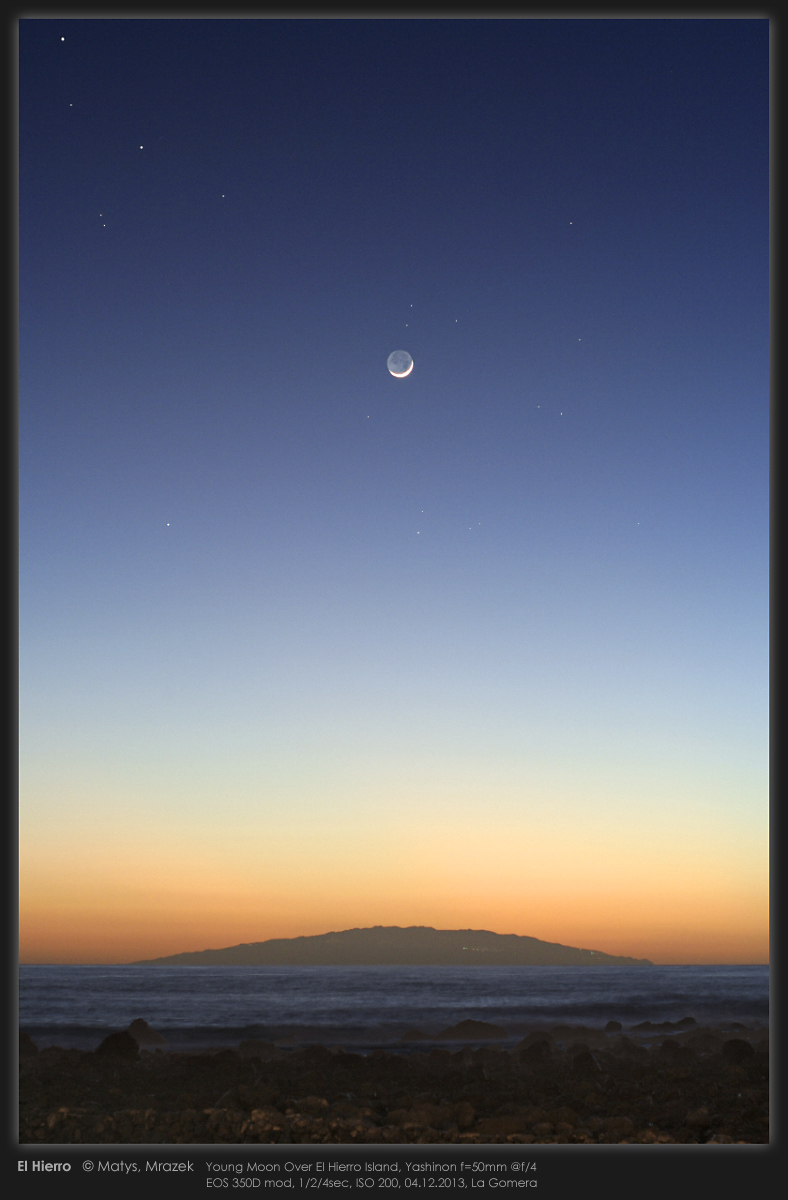 Young Moon Shines Over El Hierro Island