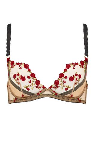 white bra with red floral embroidery