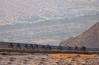 Riders climb Jebel Hafeet at the 2021 UAE Tour