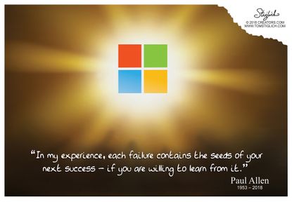 Editorial cartoon U.S. Microsoft co-founder Paul Allen death failure lessons success