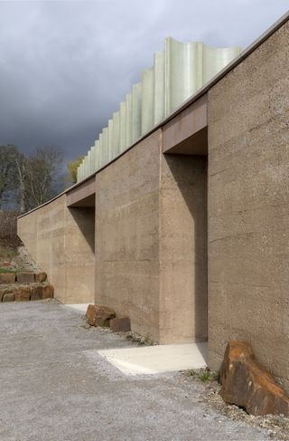 A close-up of the concrete block structure that forms part of the centre.