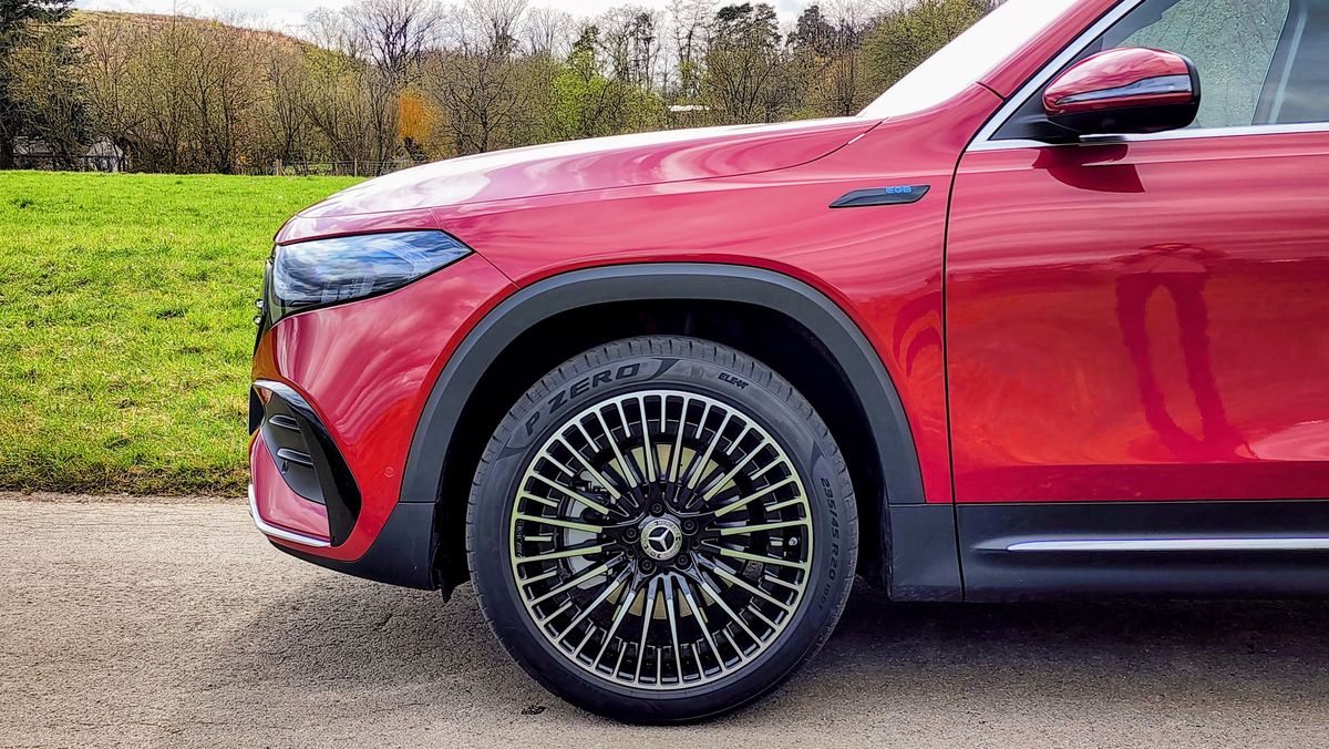 Close-up of front wheel on EQB