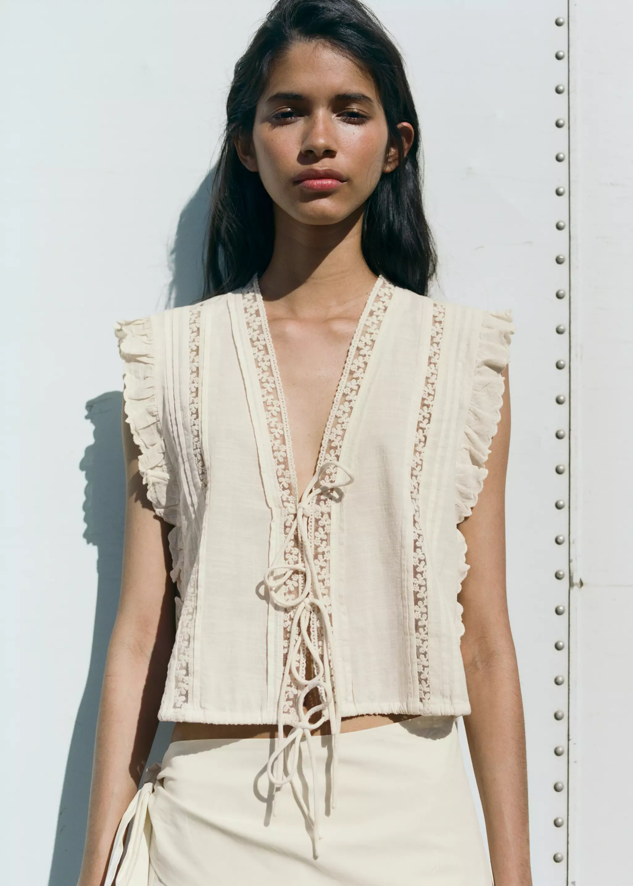 Cotton Ruffled Lace Blouse - Women | Mango United Kingdom