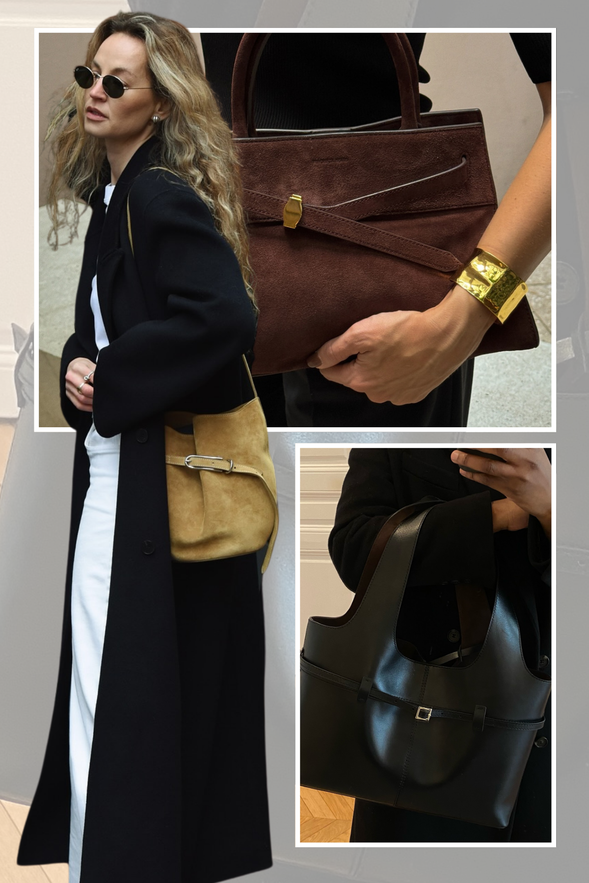 A selection of stylish fashion people wearing bags with skinny belt detailing