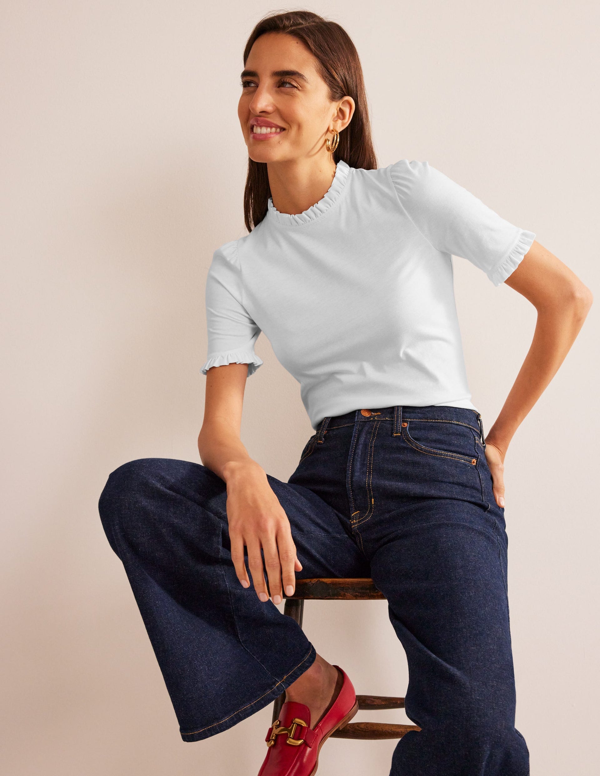 Supersoft Frill Detail T-Shirt-White