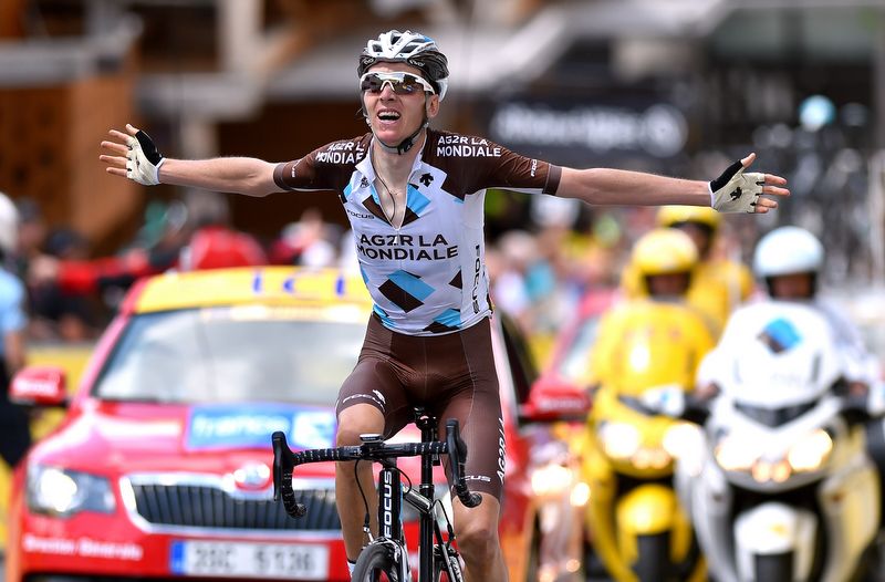 Romain Bardet (Ag2r-La Mondiale) gets has enough strength to celebrate the biggest win of his career so far