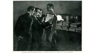 Vintage engraving of a scene from the Boer War, wounded from the front, locating a Mauser bullet be X-Ray in a London Hospital. The Graphic, 1900