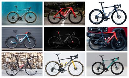 Images shows nine 2023 WorldTour bikes