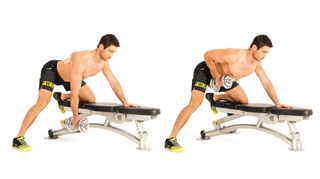 Man demonstrates two positions of the one-arm row