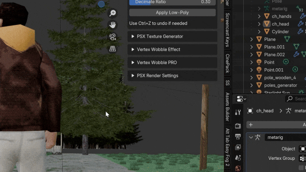 Demo of a free Blender plugin that can create retro PS1-style low-poly 3D models