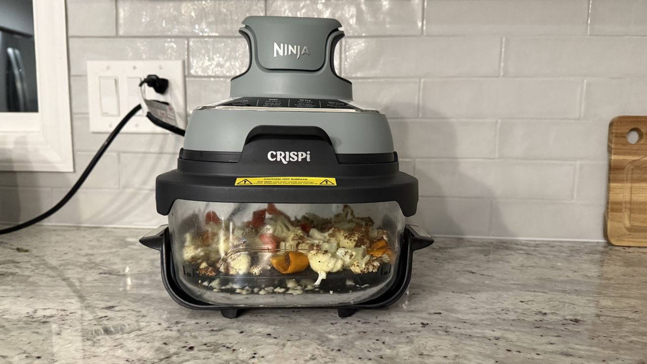 Ninja Crispi air frying vegetables