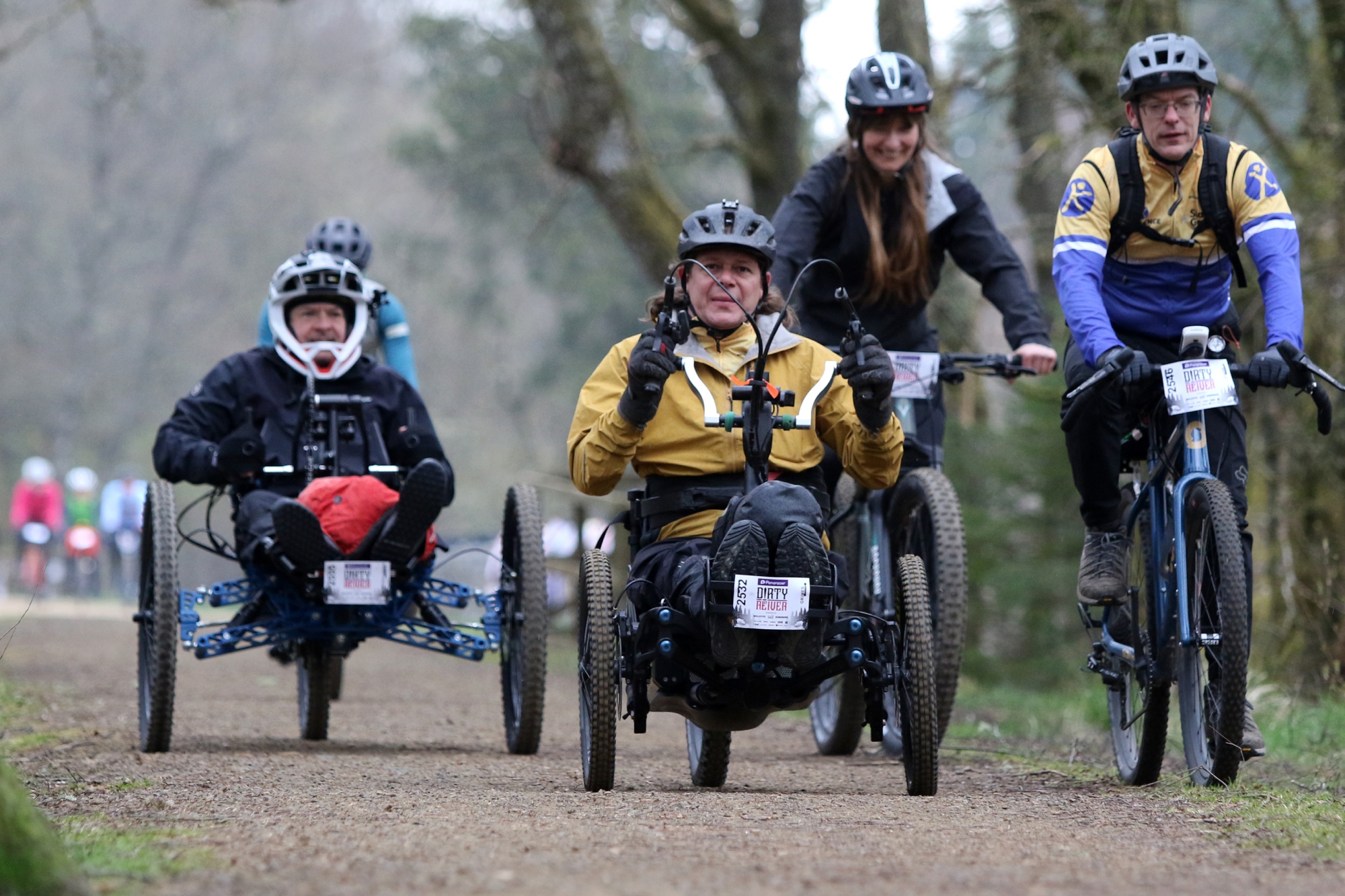 Hand cyclists taking part in the Dirty Reiver gravel race