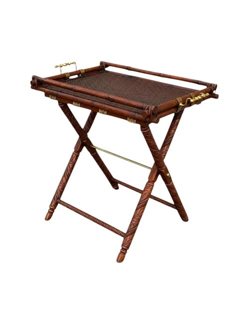 Ralph Lauren British Colonial Style Faux Bamboo & Brass Tray Table / Bar