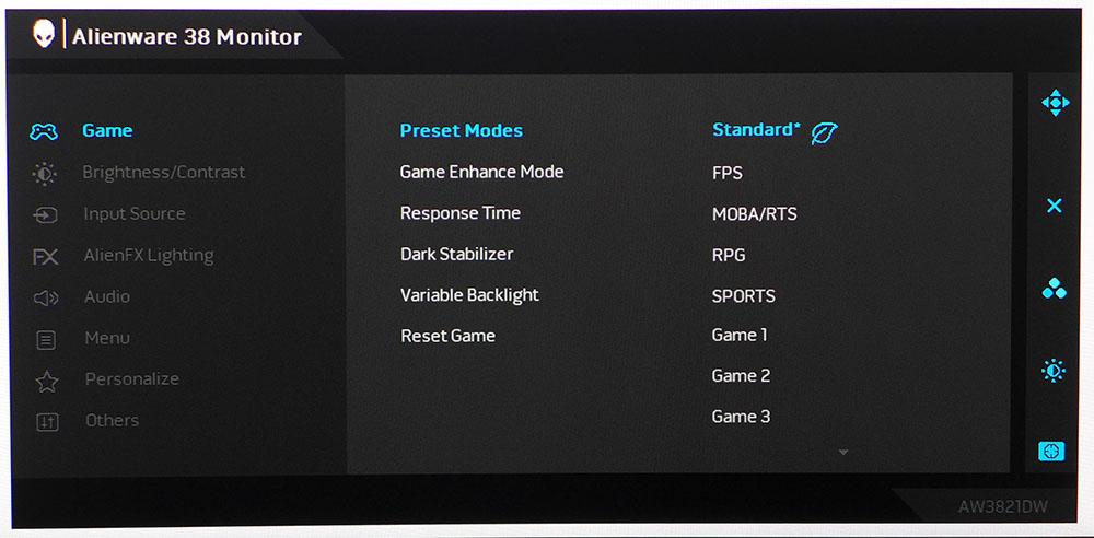 Alienware AW3821DW OSD