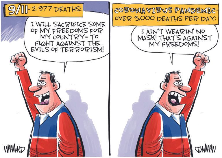 Editorial Cartoon U.S. COVID September 11 mask deaths