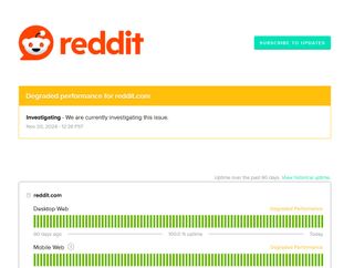 Screenshot of Reddit server status page