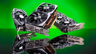 Selection of the best graphics cards for video editing photographed on a green background
