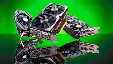 Selection of the best graphics cards for video editing photographed on a green background