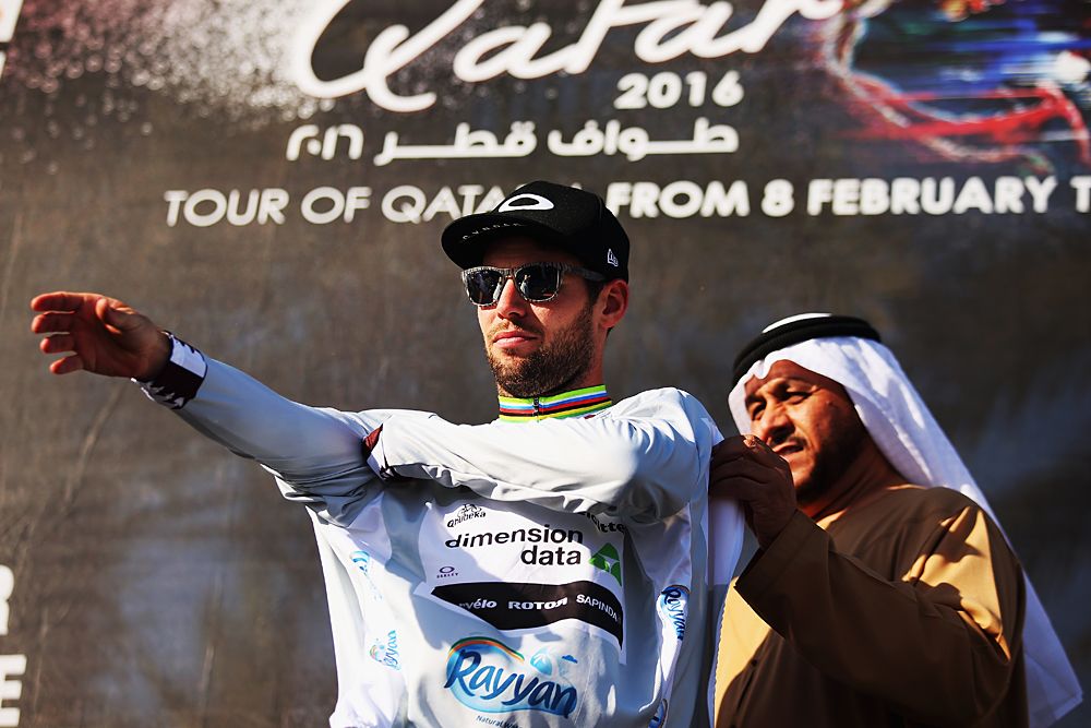 Mark Cavendish (Dimension Data) wears the silver points jersey at the Tour of Qatar