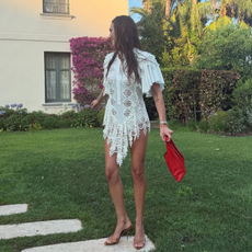 Devon Lee Carlson in a doily dress