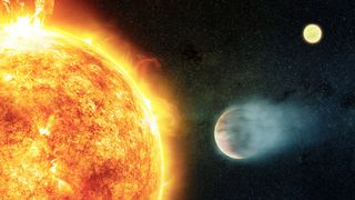 An artist's impression of a hot Jupiter blasting out its atmosphere and creating a huge gaseous tail