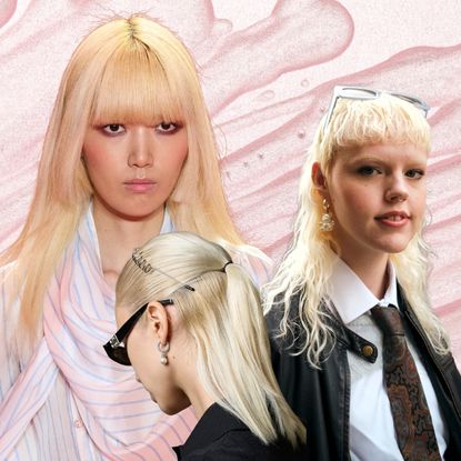 a pink background with three women with bleached blonde hair