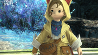 An image of Krile, a lalafell in a kitty-cat hoodie, smiling confidently amongst verdant surroundings in Final Fantasy 14.