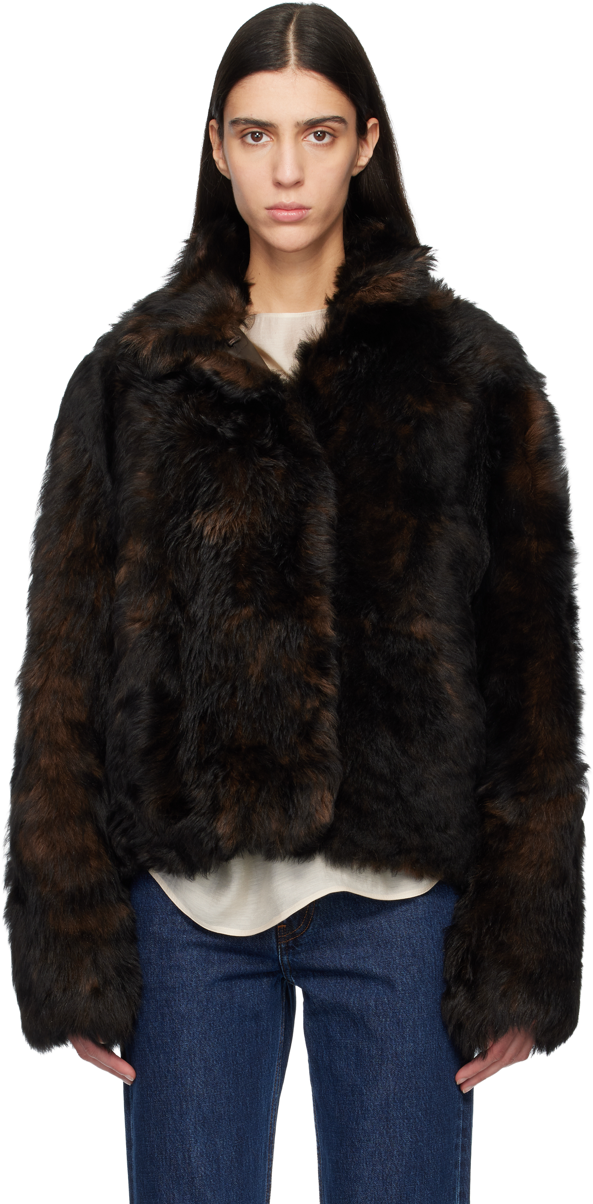 Brown Silky Shearling Jacket