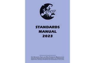 The blue ETRTO Standards Manual 2023 book front cover with the ETRTO logo at the top and information about the organisation below