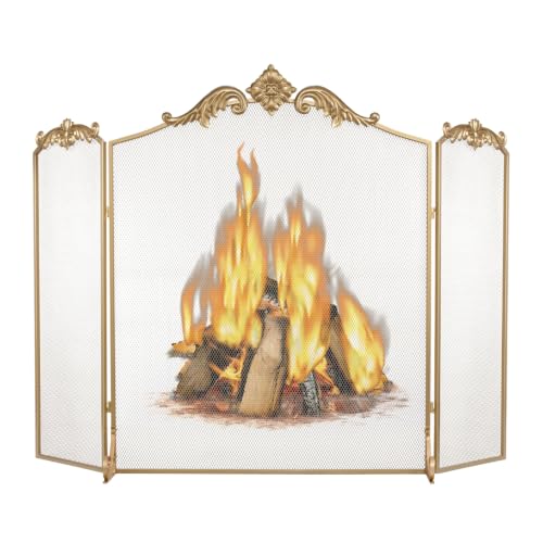 Beamnova Fireplace Screen, Gold, 50 X 32 In, Baroque Decorations