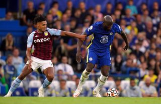 Chelsea’s Romelu Lukaku (right) and Aston Villa’s Ollie Watkins battle for the ball during the Premier League match at Stamford Bridge, London. Picture date: Saturday September 11, 2021