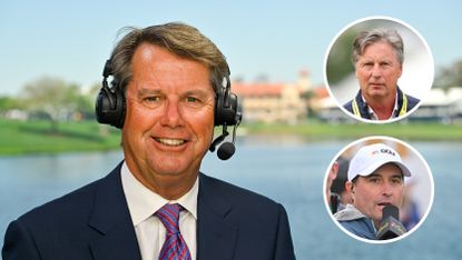 Main image of Paul Azinger and two inset pictures of Brandel Chamblee (top) and Kevin Kisner (bottom)