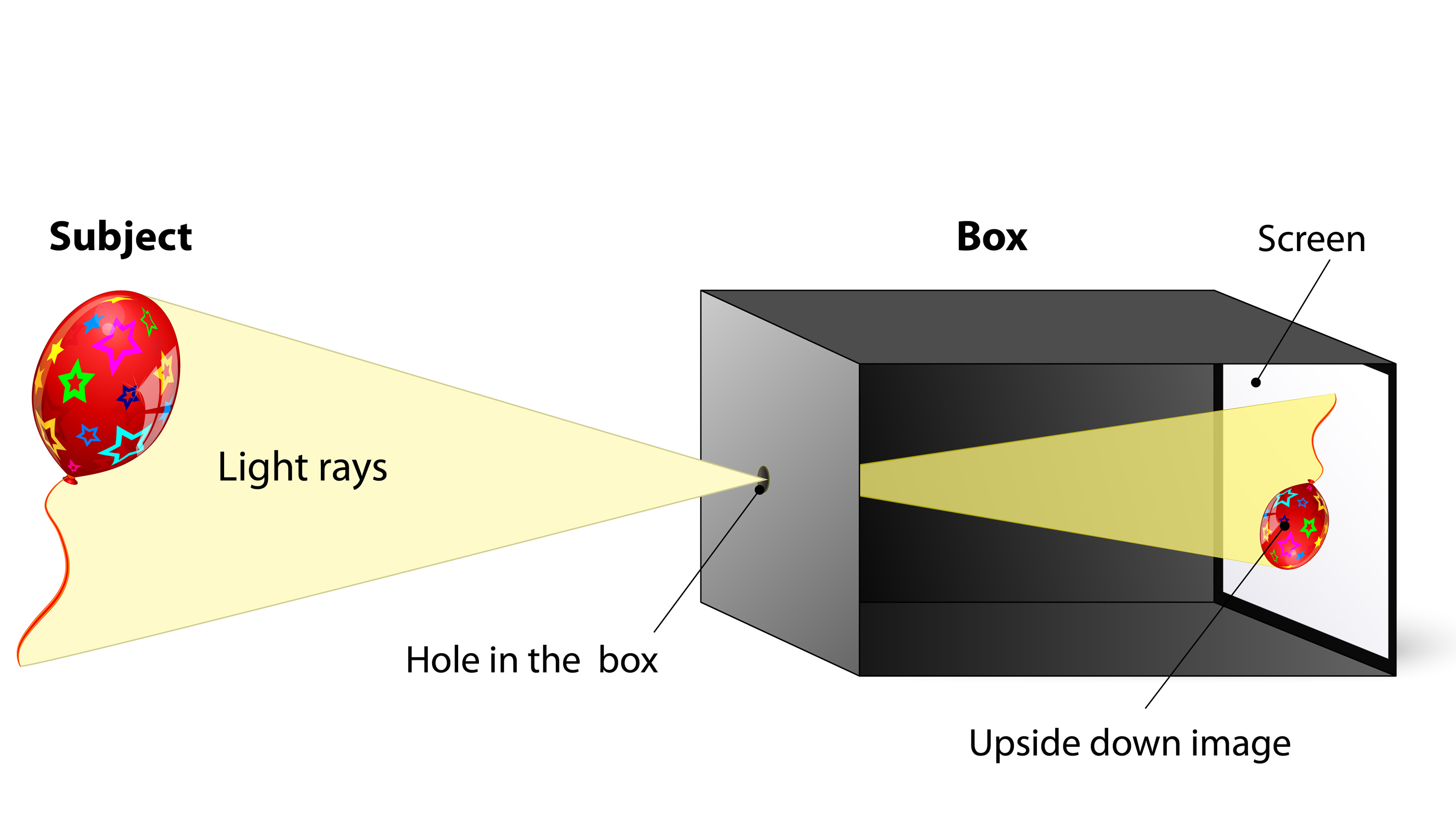 Here's a look at how a pinhole camera works. For a solar eclipse, the sun would replace the balloon in the illustration.