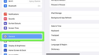 The Settings app with General highlighted