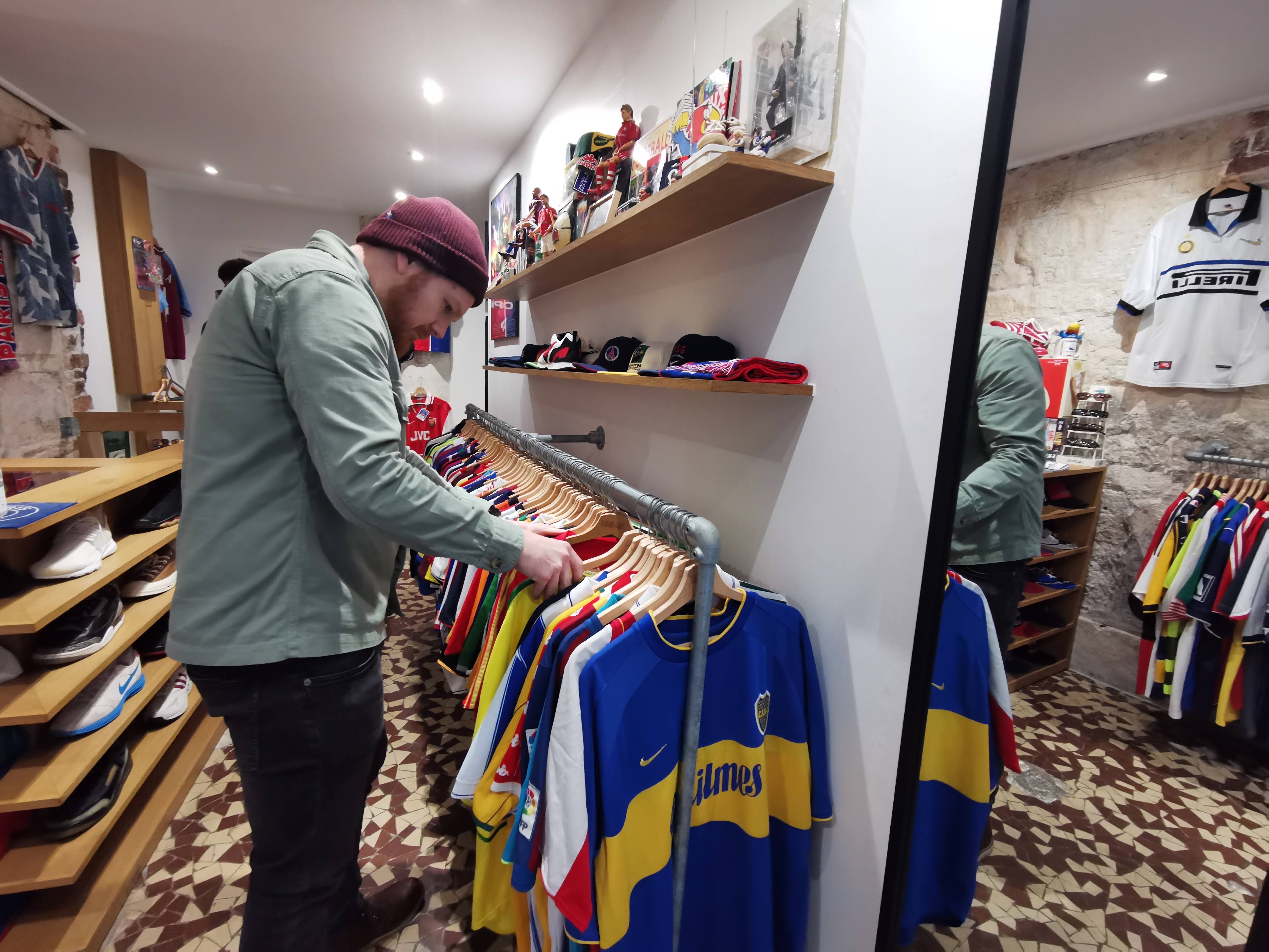 Matt Ketchell visiting LineUp a vintage football shirt shop in Paris
