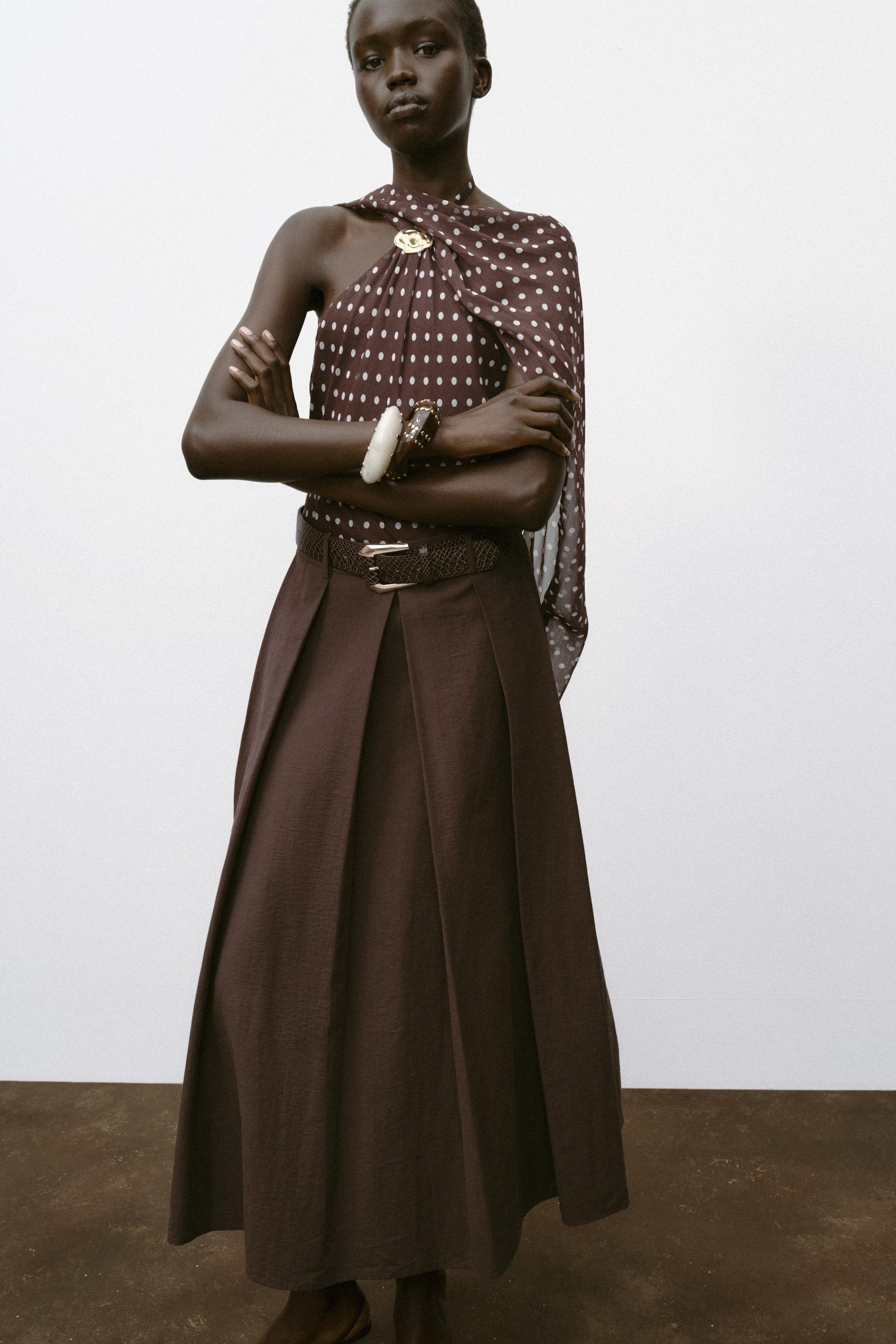 Belted Midi A-Line Skirt