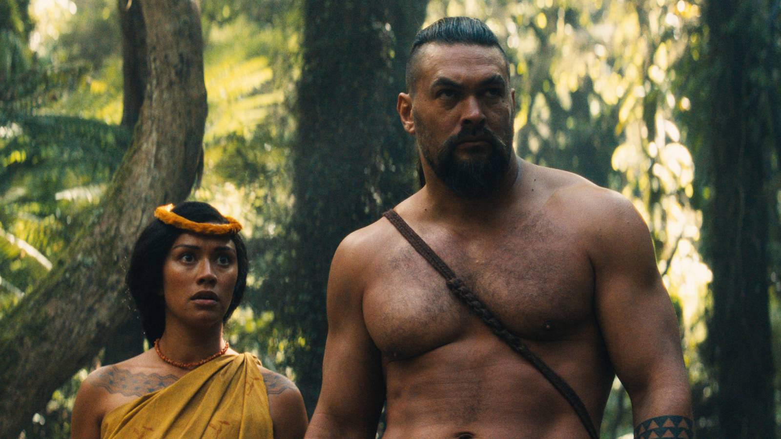 Jason Momoa and Luciane Buchanan in Apple TV Plus' Chief of War