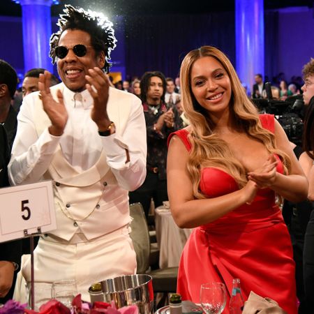 Jay Z and Beyonc&eacute; at the pre-Grammy gala
