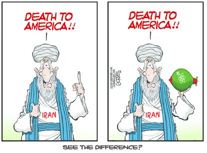 Political Cartoon U.S. Iran Rouhani Death to America Nuclear Weapons