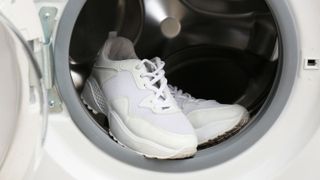white shoes in a washing machine