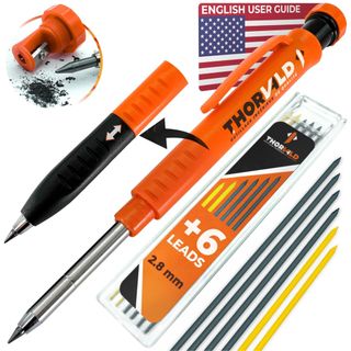 An orange and black carpenter pencil set