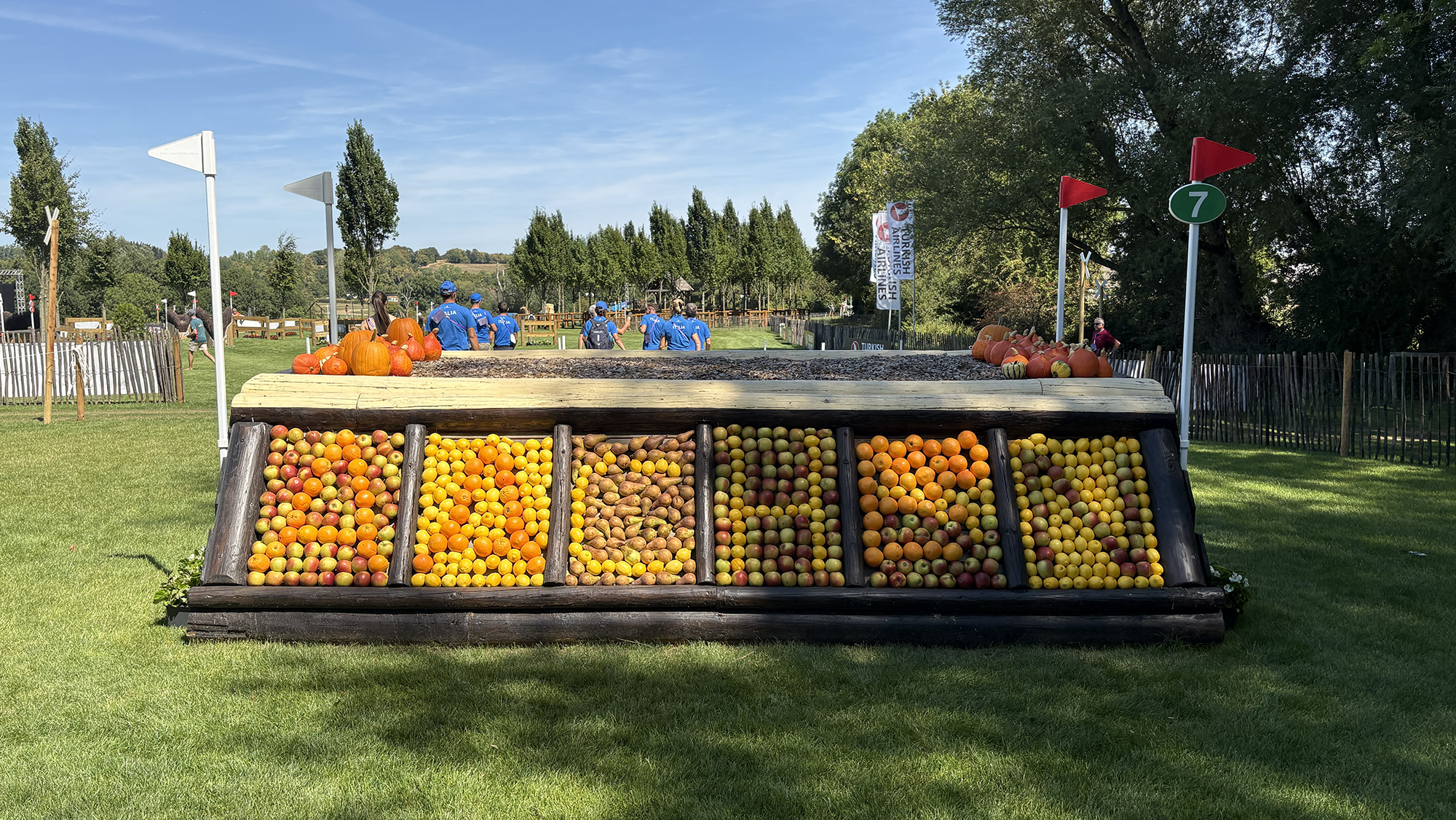 A fruit box fence on the cross-country course at the eventing World Championships in Aachen