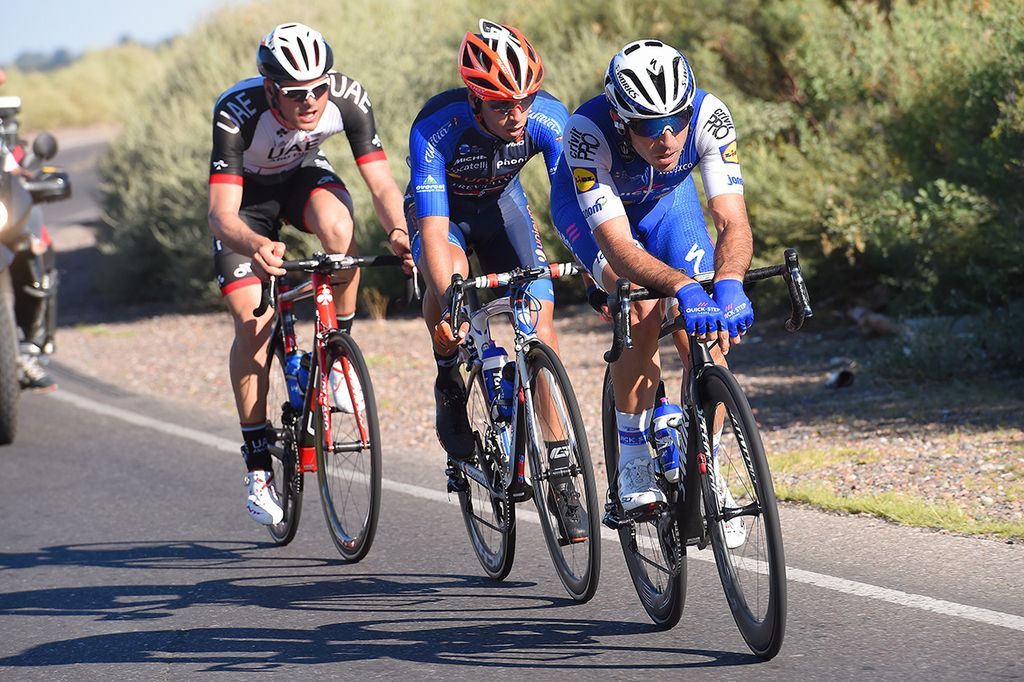 The three man breakaway being led by Max Richeze