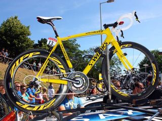 Specialized was of course waiting in the wings with a bright yellow frameset in case one of its riders was in yellow. It didn't have to wait long, either, after Fabian Cancellara assumed the role as race leader after winning the prologue.
