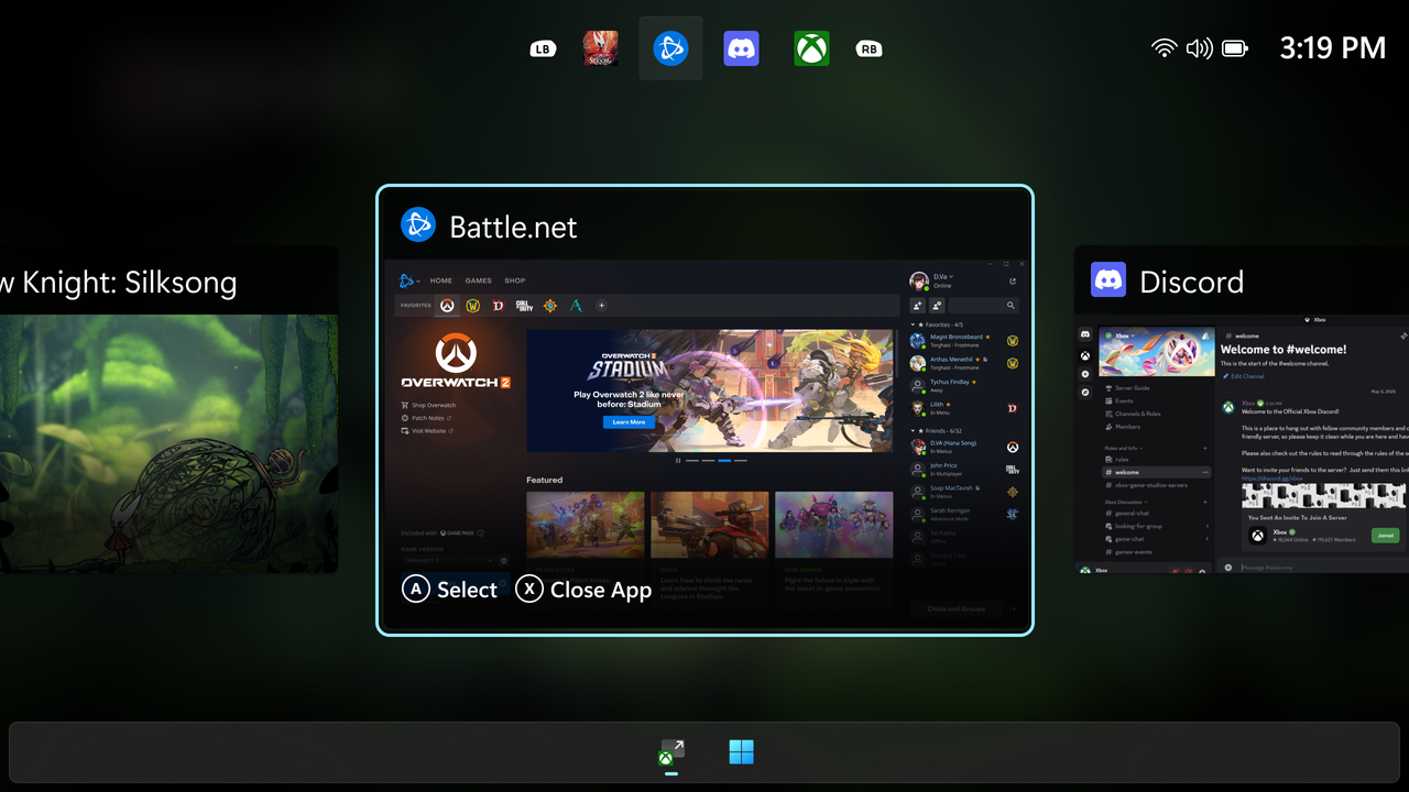 The Xbox Ally X and Xbox Ally user interface.
