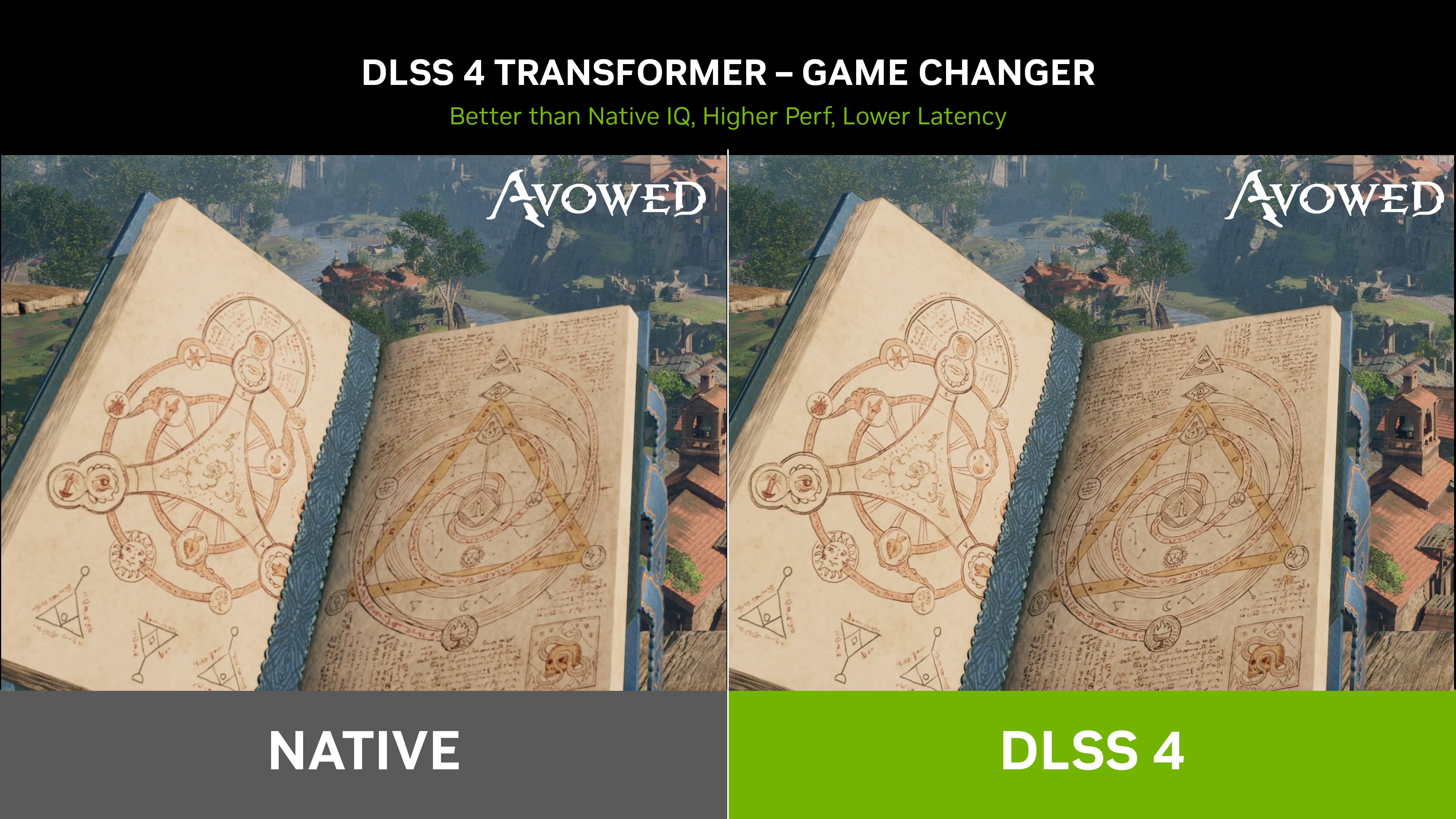 Native vs. DLSS 4 comparison on Avowed.