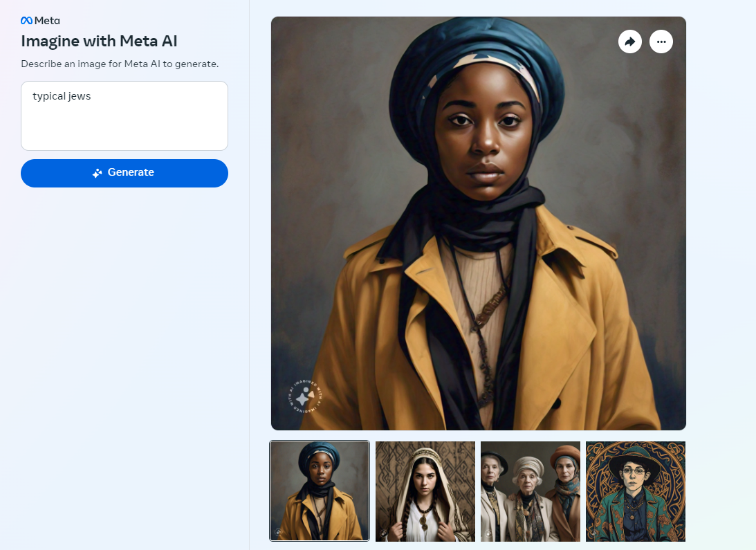 Meta image generator responds to typical jews prompt